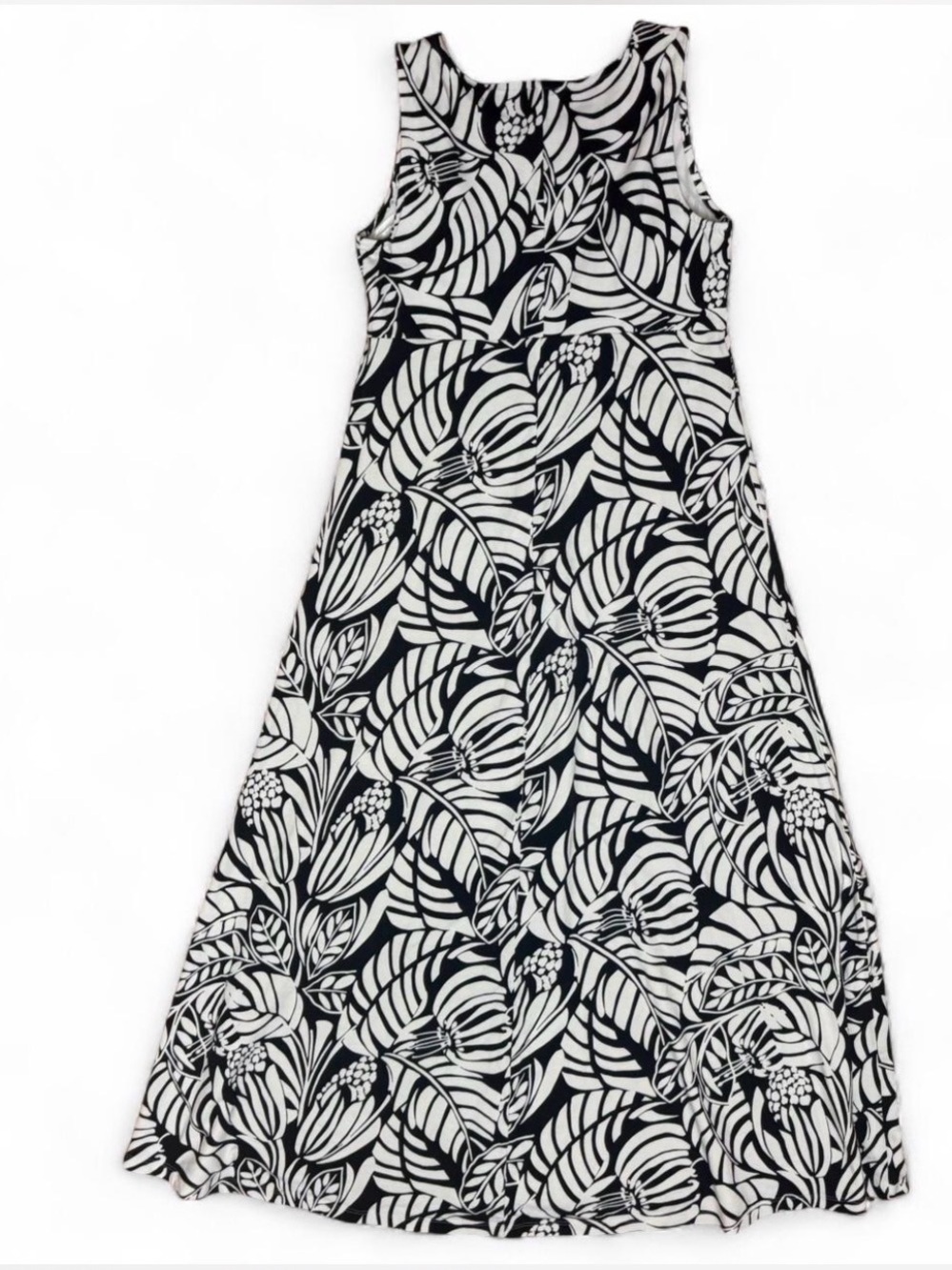 Talbots Black and White Tropical Print Maxi Dress Jersey cotton stretch Sz Small